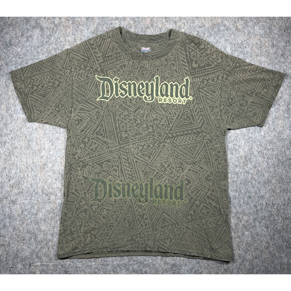 Disney Parks Walt Disney World Shirt Large Green AOP Disneyland Resort